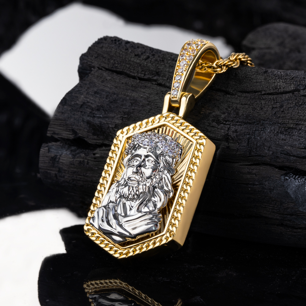 Iced Jesus Head Dog Tag Pendant