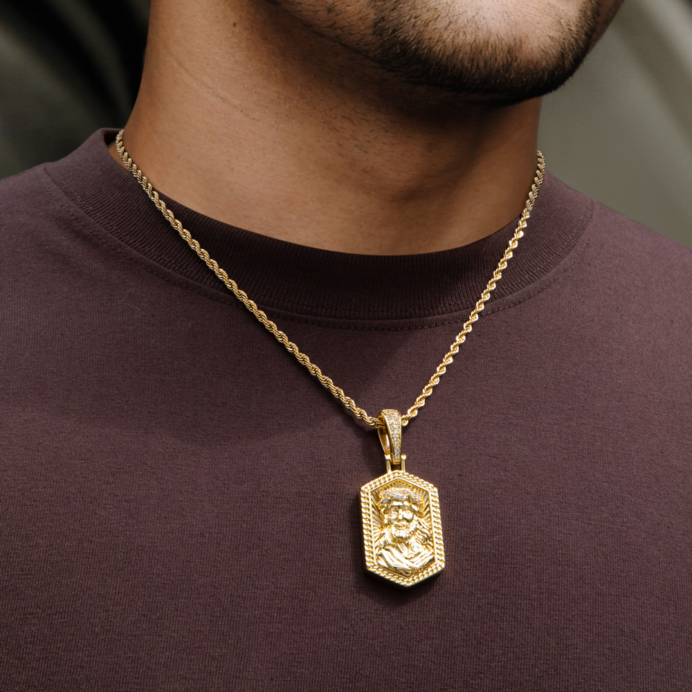 Iced Jesus Head Dog Tag Pendant