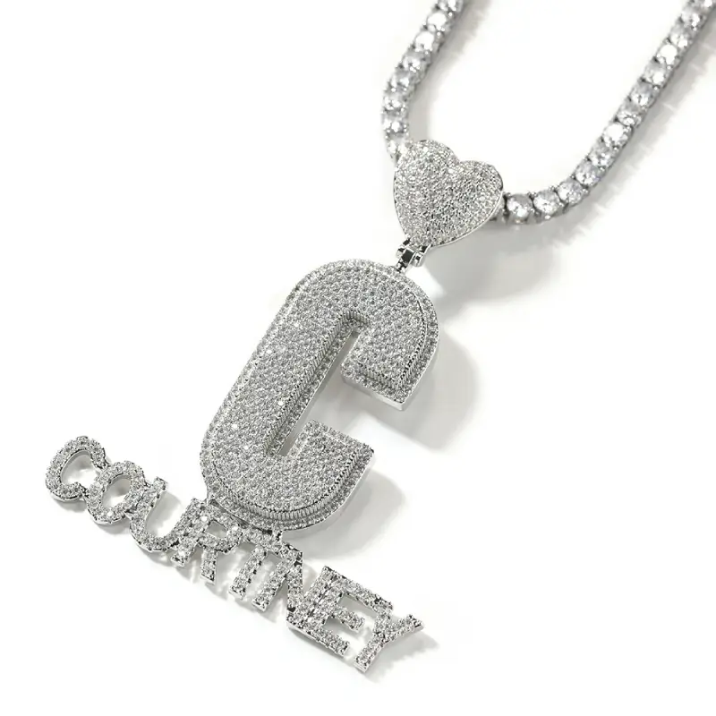 Custom Initial Letter and Name with Heart Pendant