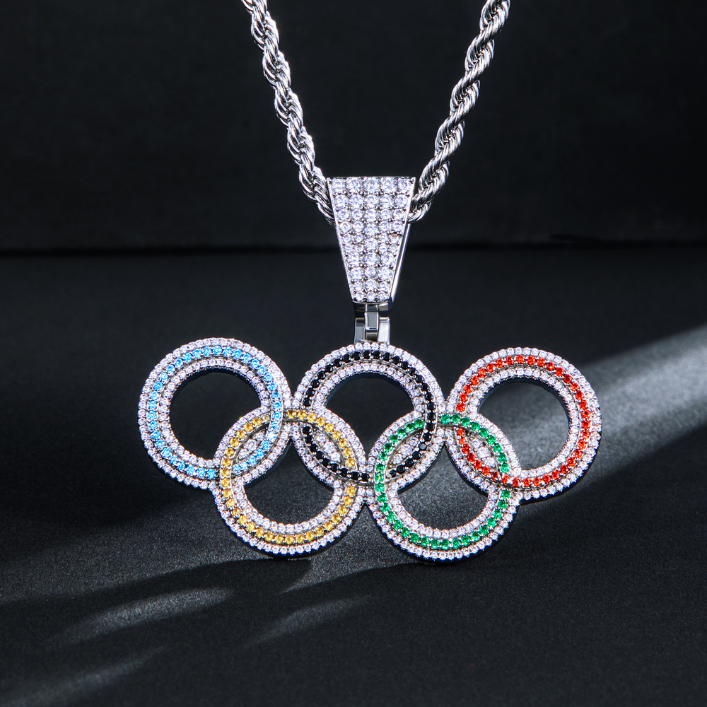 Micro Paved 2024 Olympic Rings Pendant Helloice Jewelry