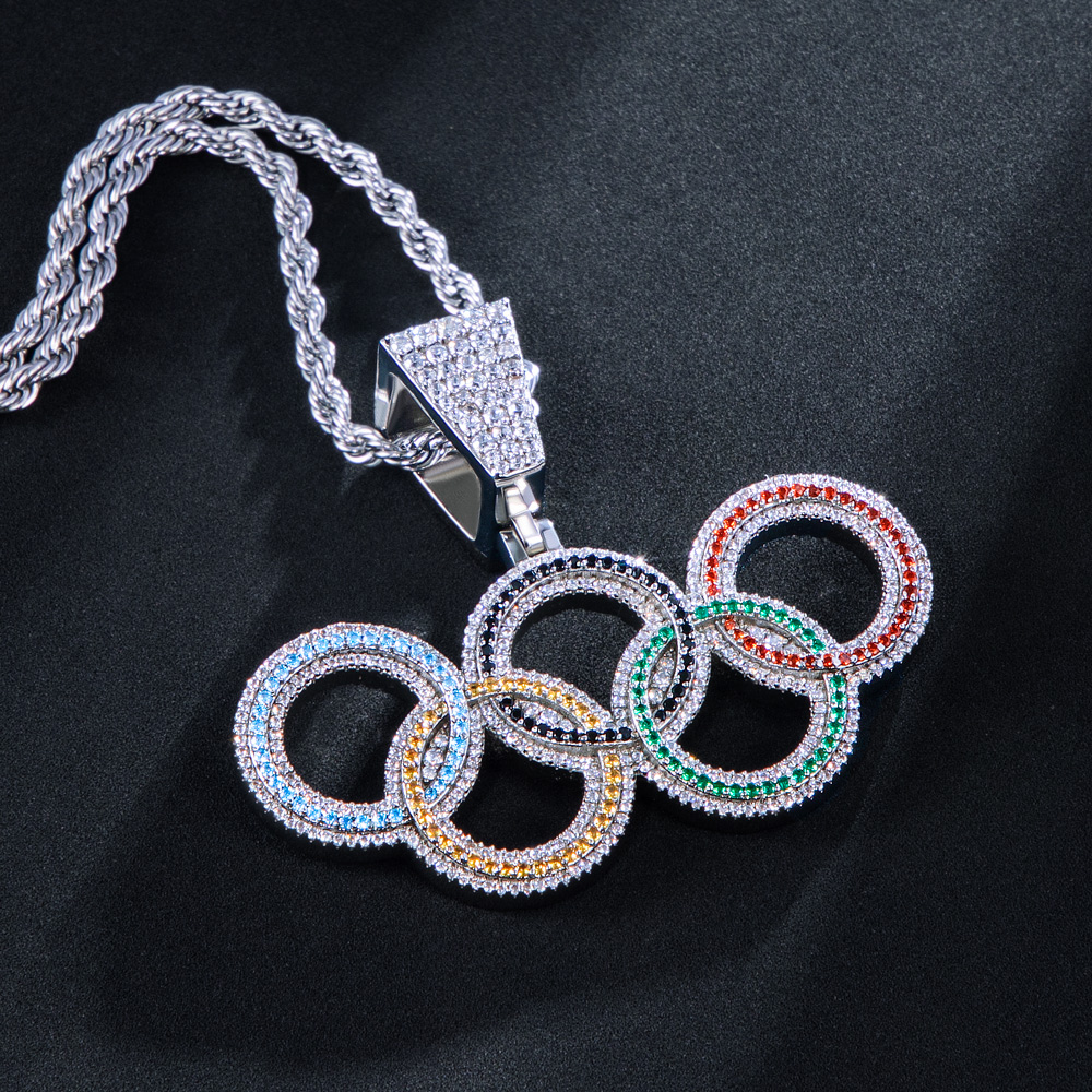 Micro Paved 2024 Olympic Rings Pendant Helloice Jewelry