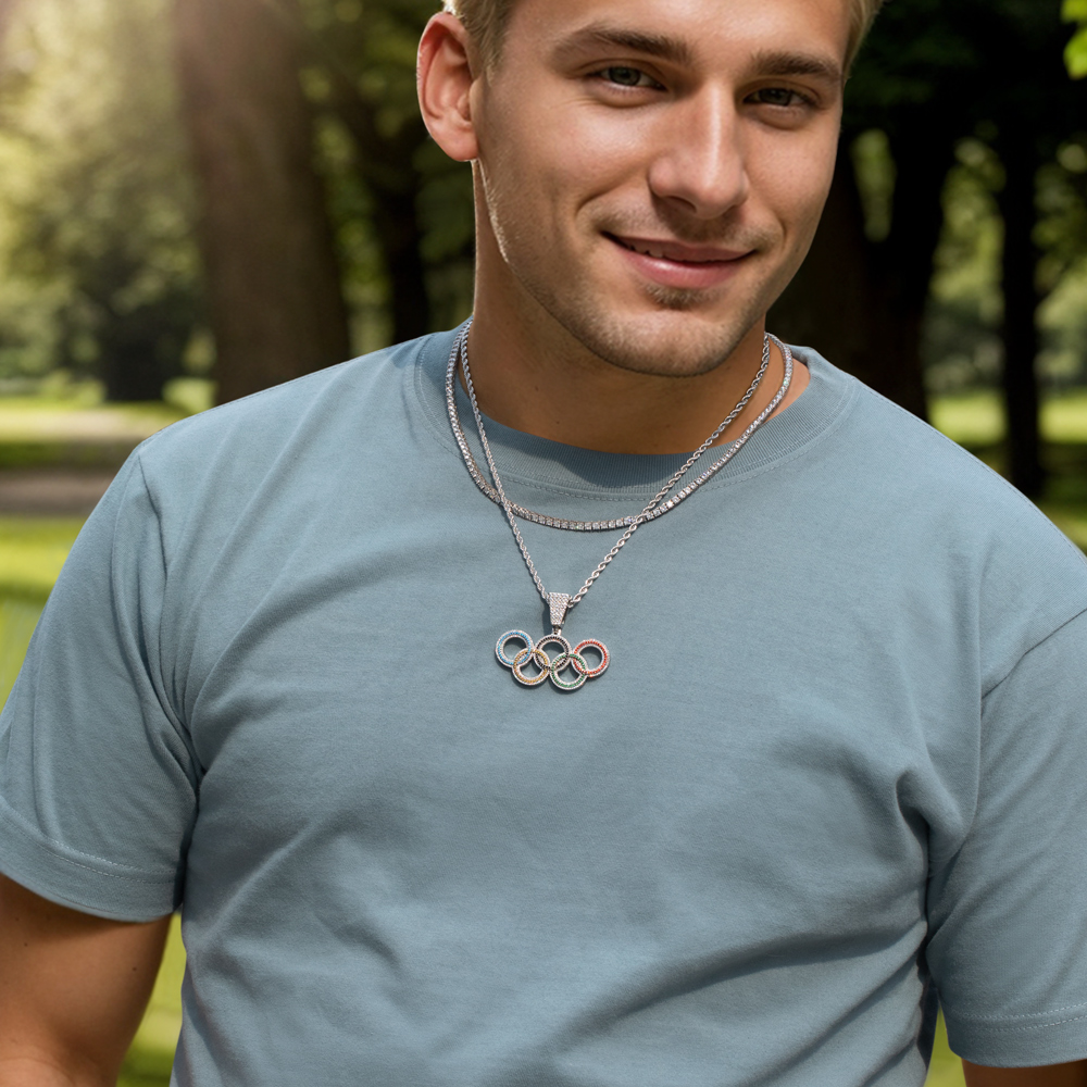 Micro Paved 2024 Olympic Rings Pendant Helloice Jewelry