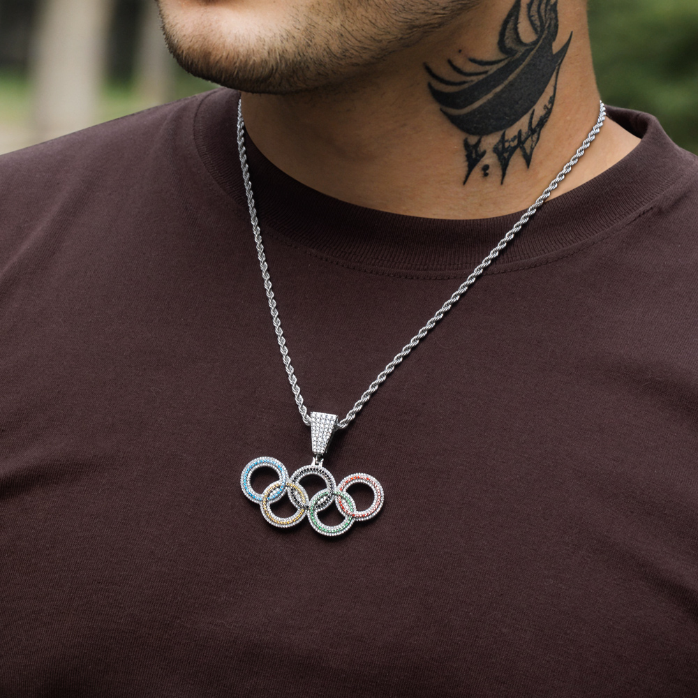 Micro Paved 2024 Olympic Rings Pendant Helloice Jewelry