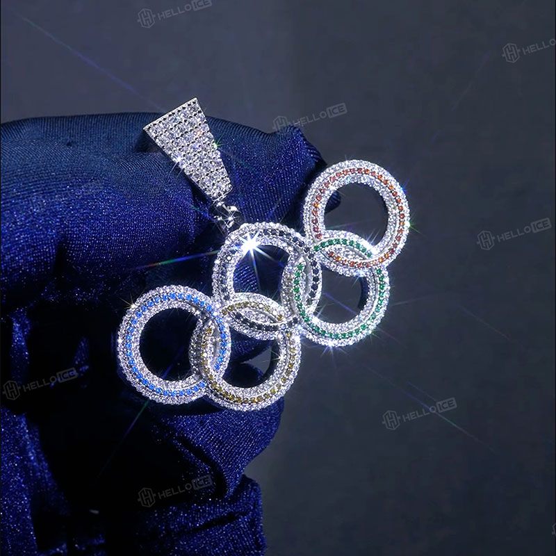 Micro Paved 2024 Olympic Rings Pendant Helloice Jewelry