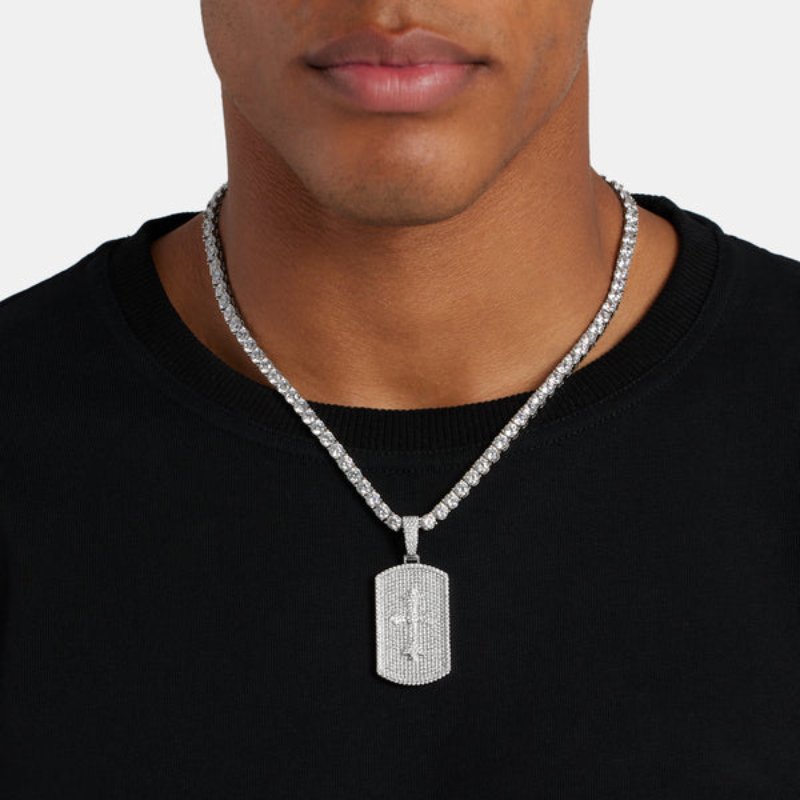 Iced Cross Dog Tag Pendant