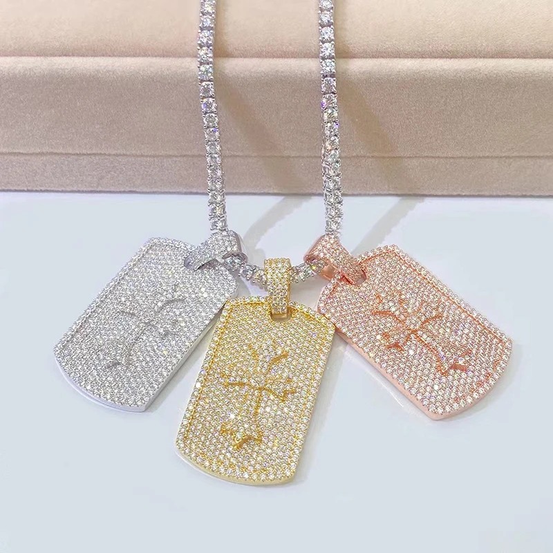 Iced Cross Dog Tag Pendant