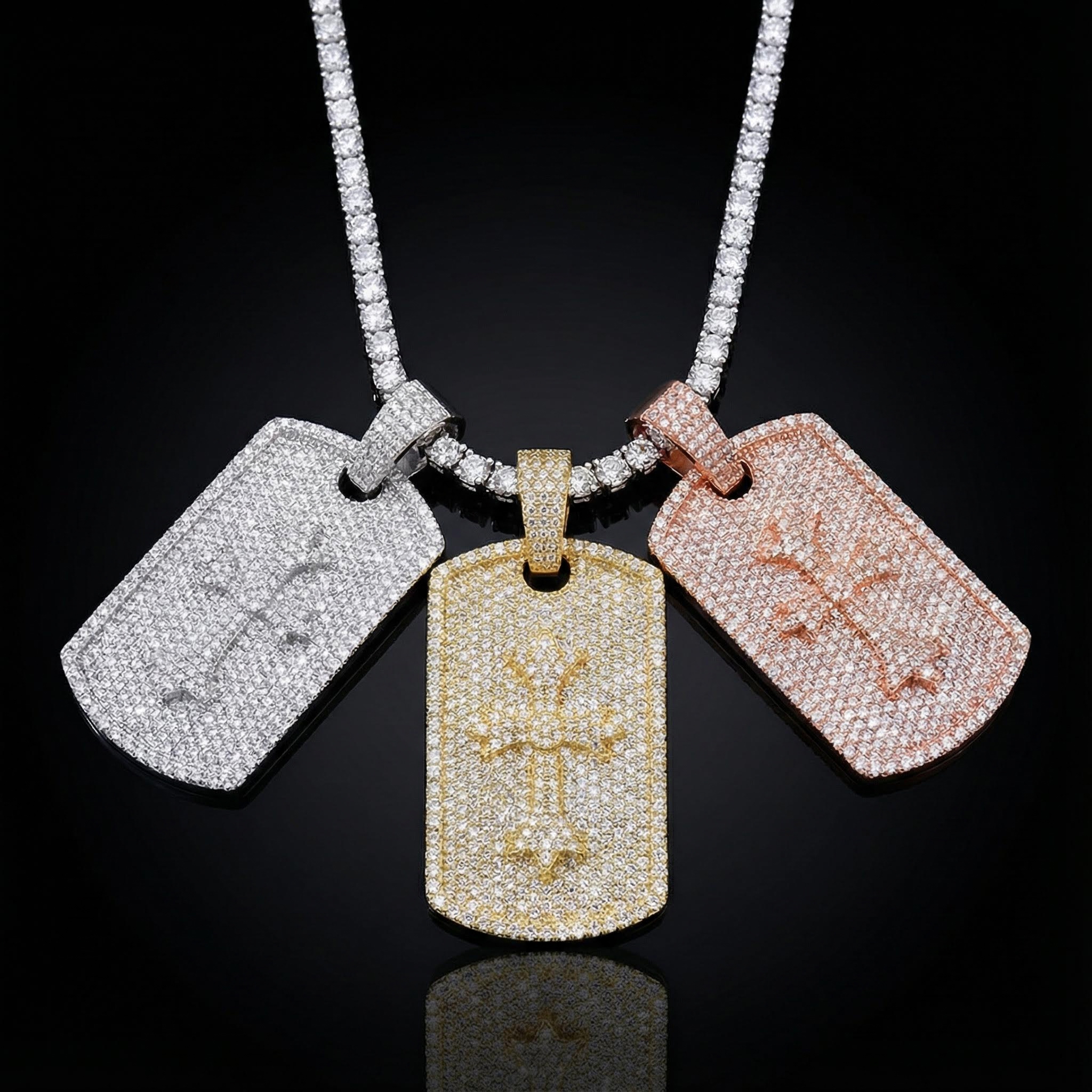 Iced Cross Dog Tag Pendant