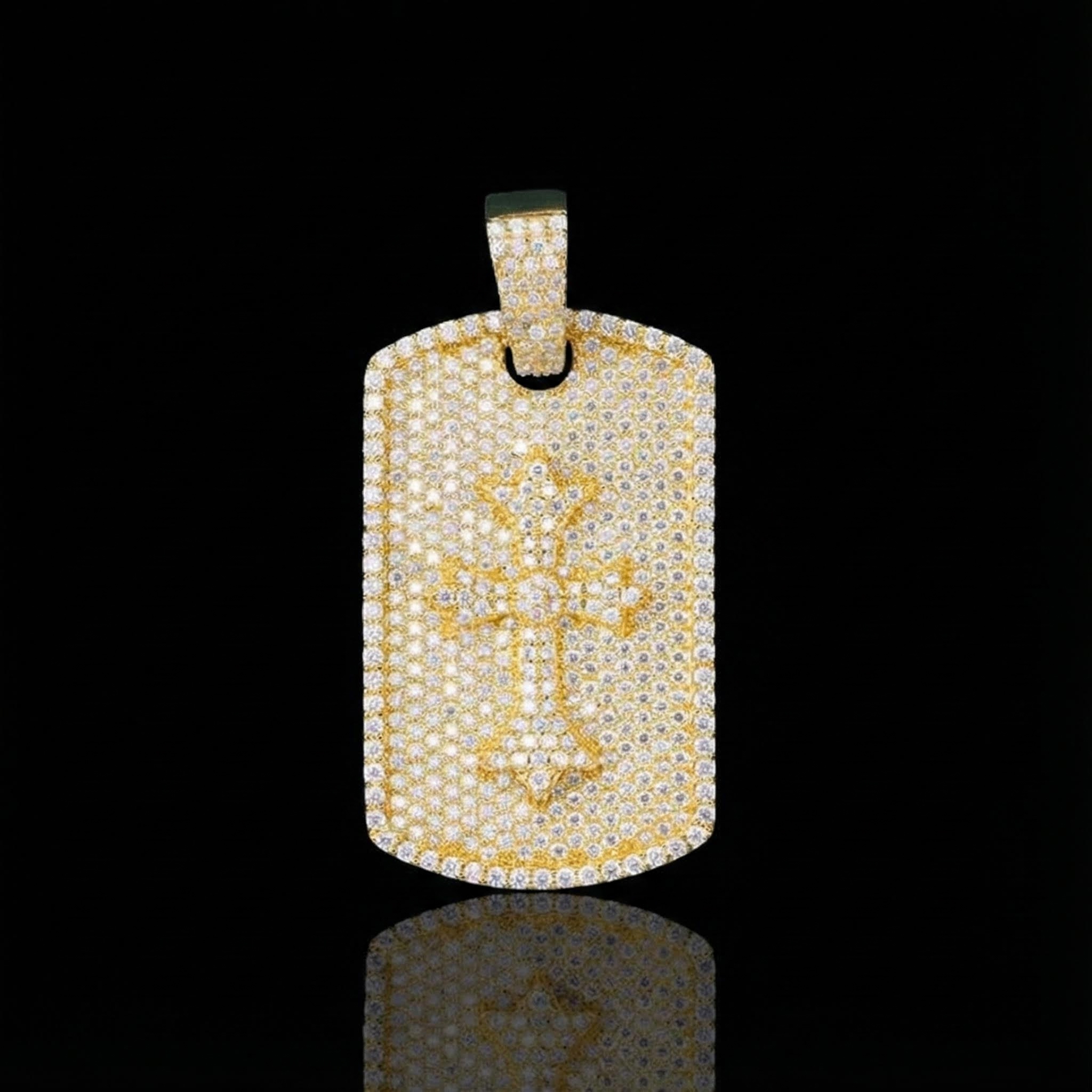 Iced Cross Dog Tag Pendant