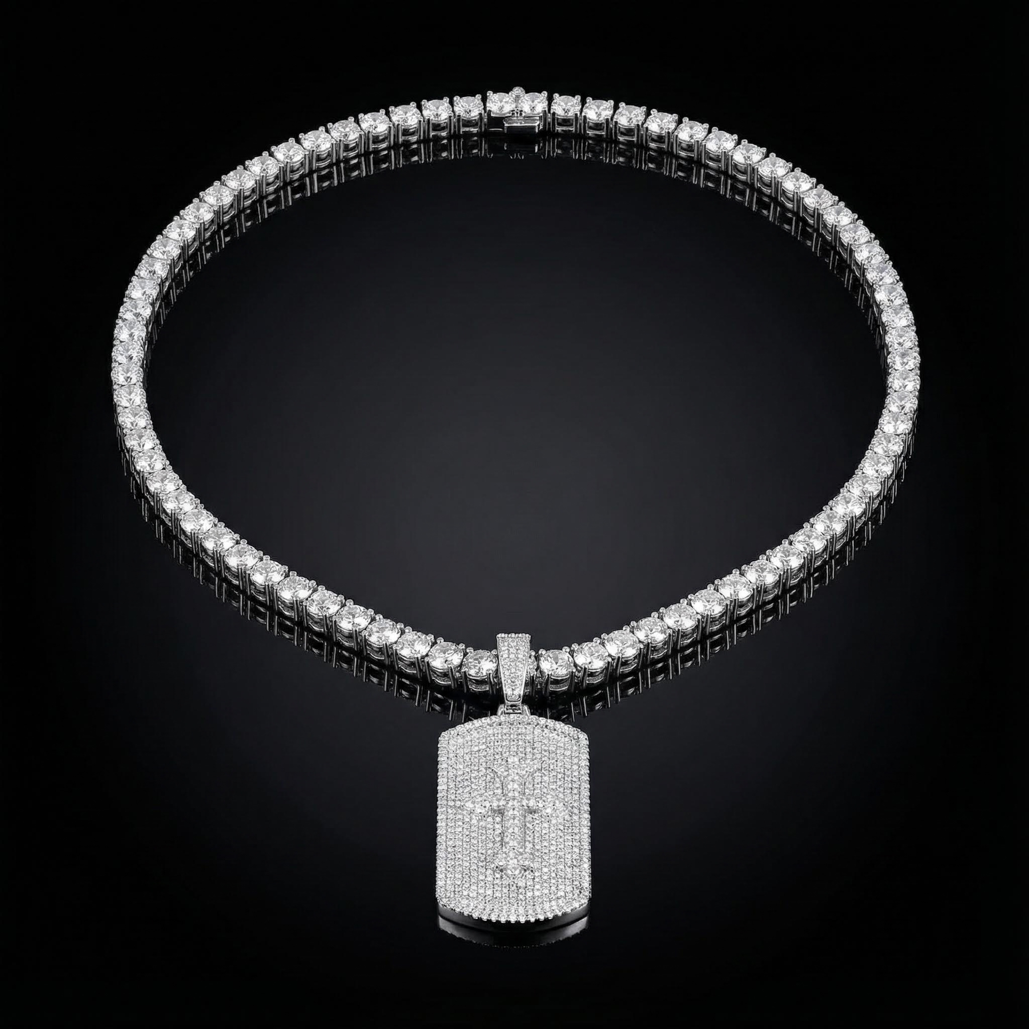 Iced Cross Dog Tag Pendant