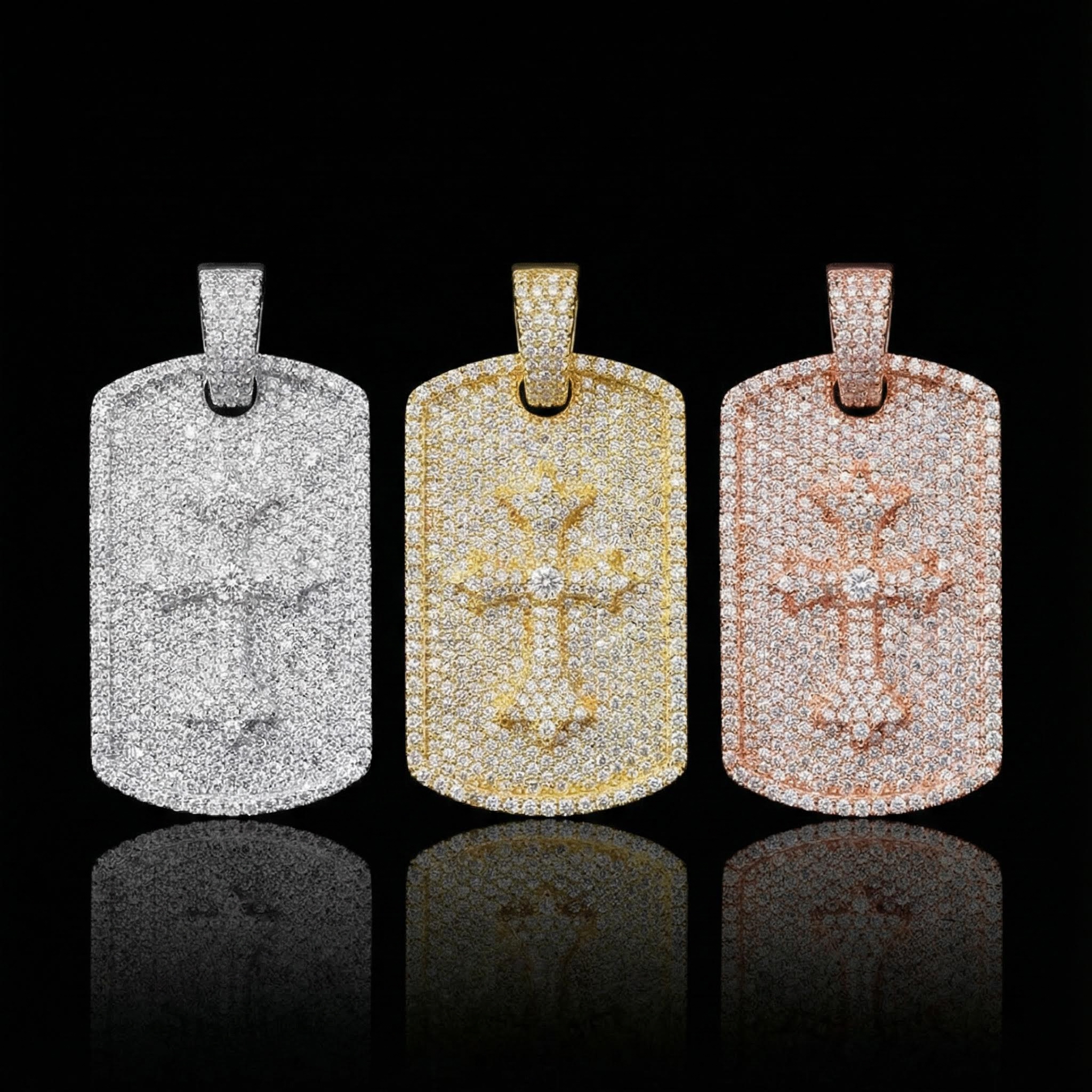 Iced Cross Dog Tag Pendant