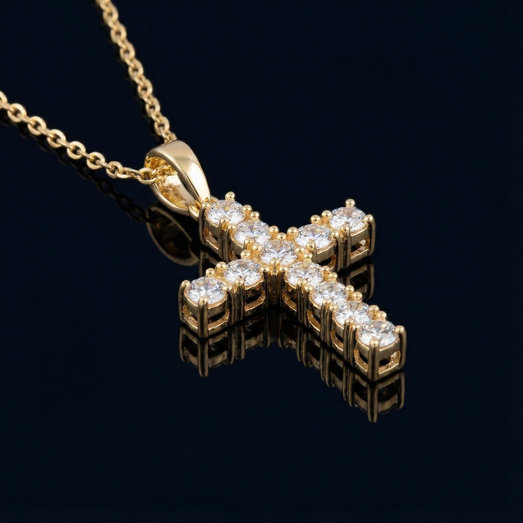 Round Cut Diamonds Cross Pendant in Gold