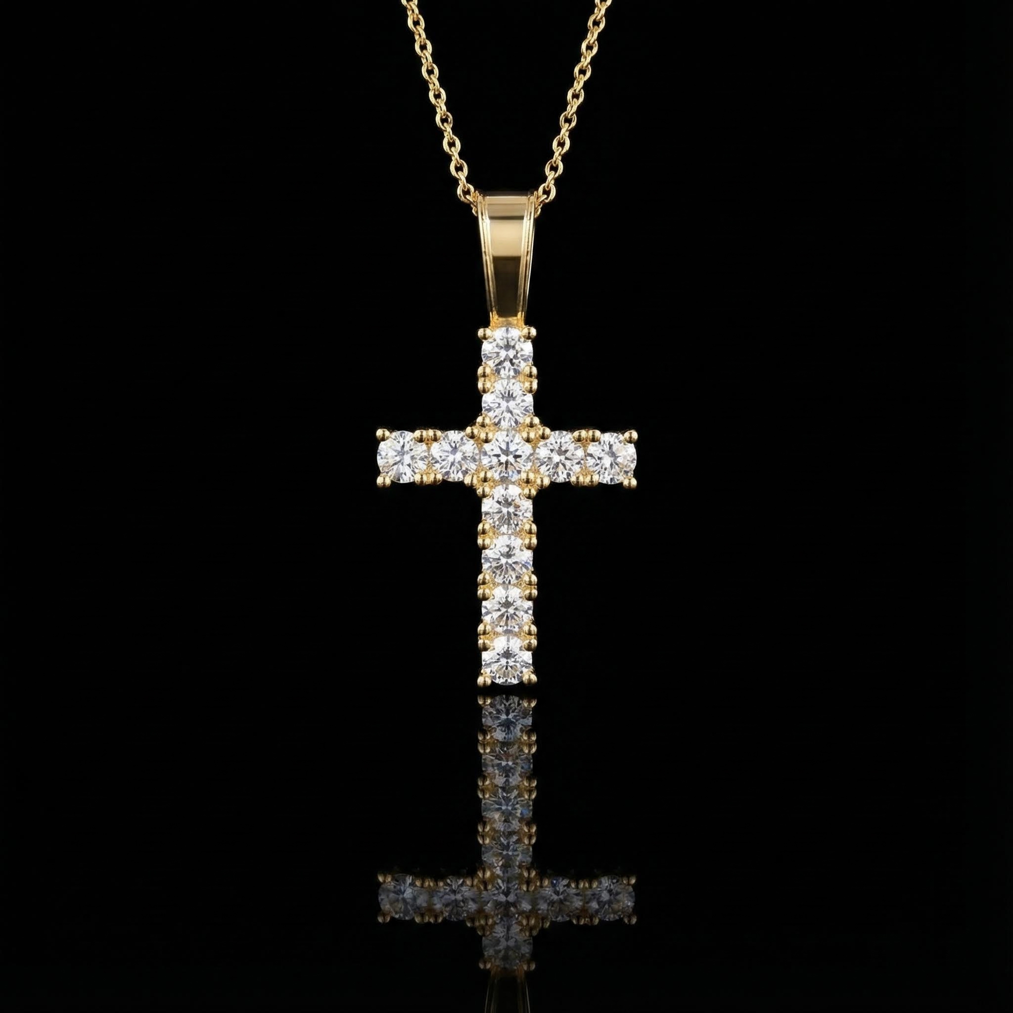 Round Cut Diamonds Cross Pendant in Gold