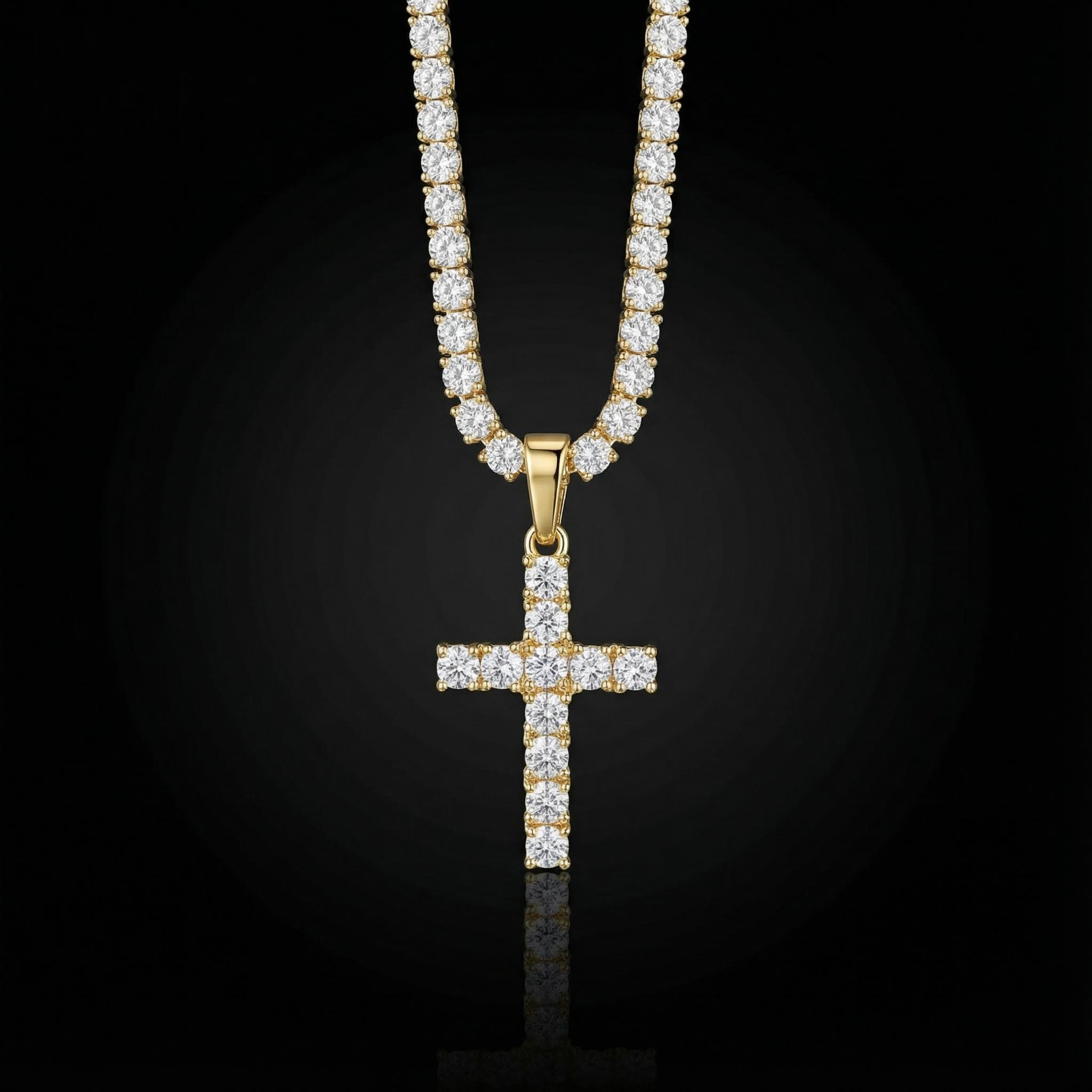 Round Cut Diamonds Cross Pendant in Gold