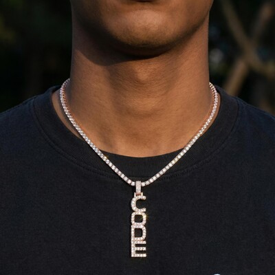 Iced Custom Vertical Letter Pendant