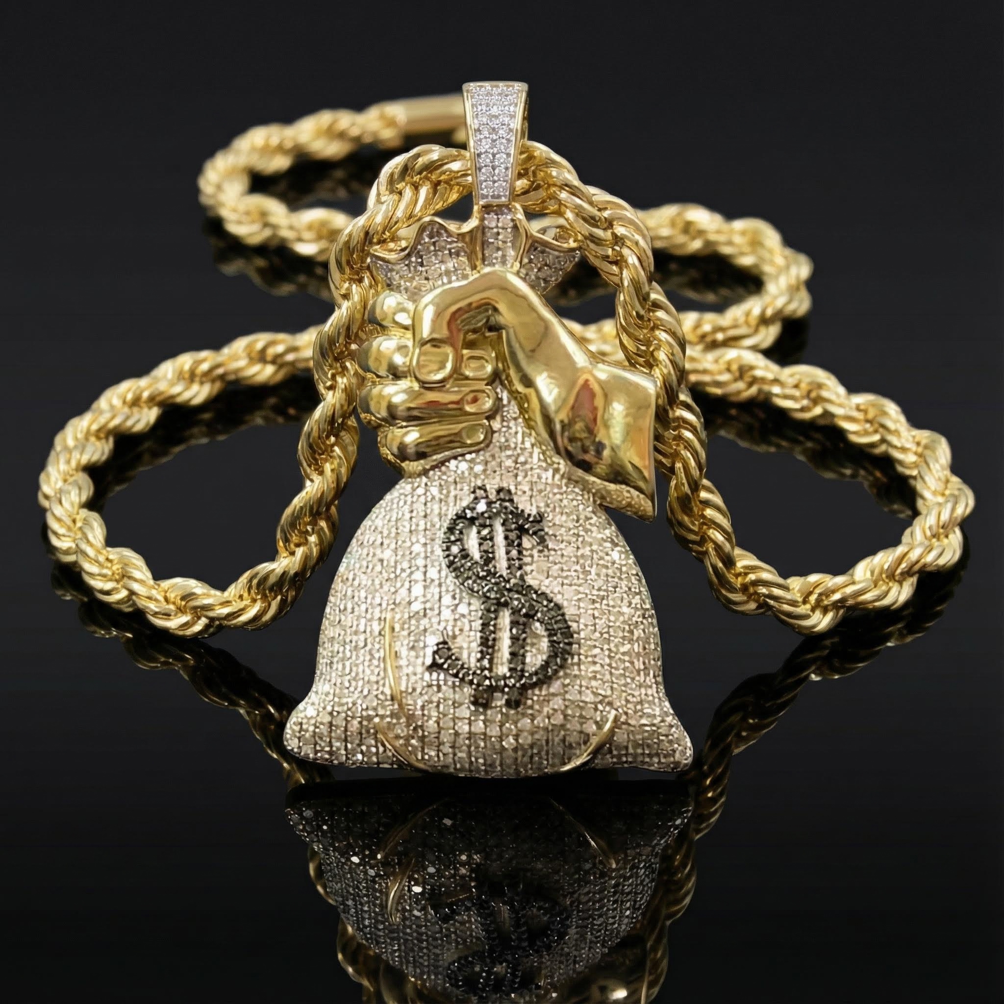 Paved Holding Money Bag Pendant