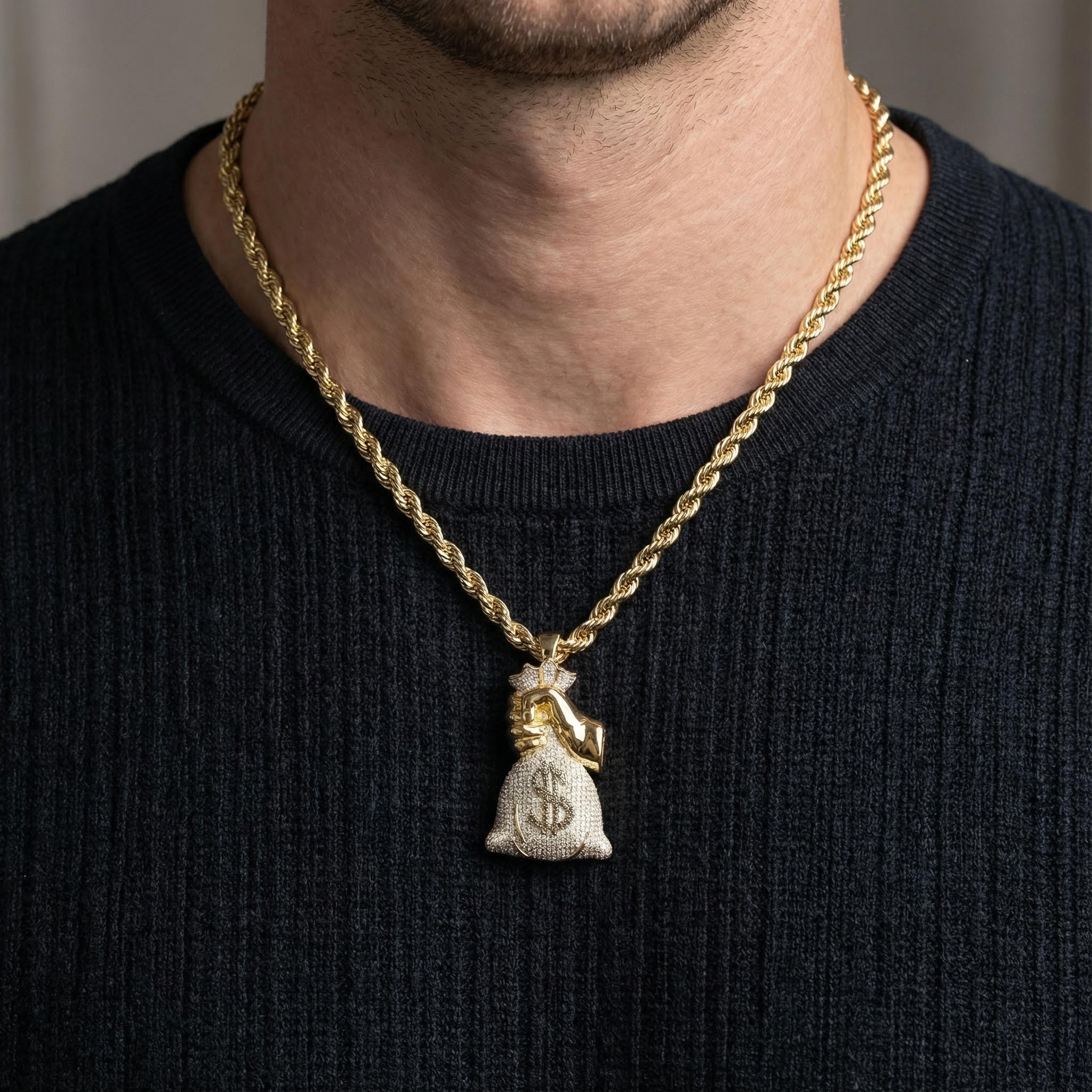 Paved Holding Money Bag Pendant