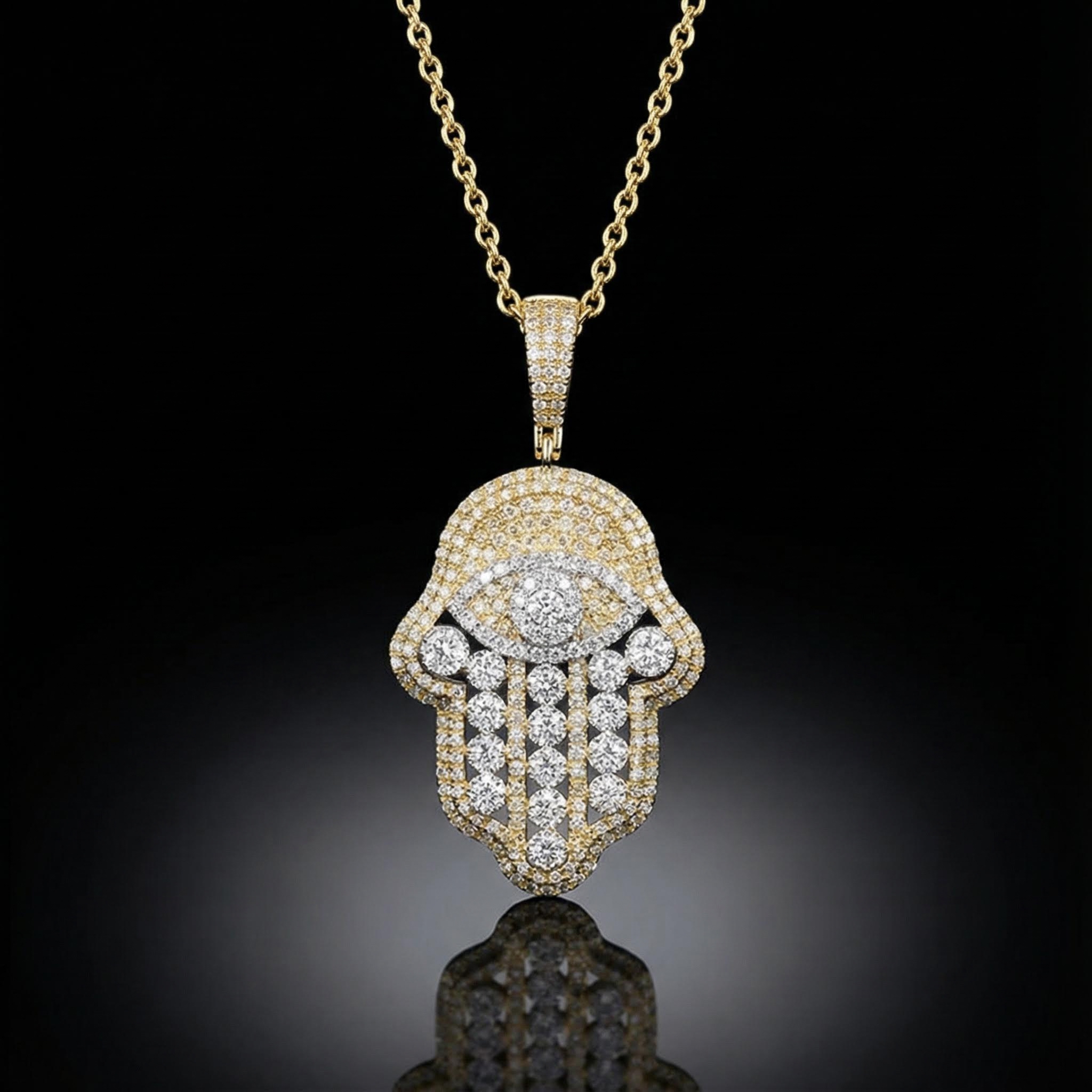 Iced Hand of Fatima Evil Eye Pendant
