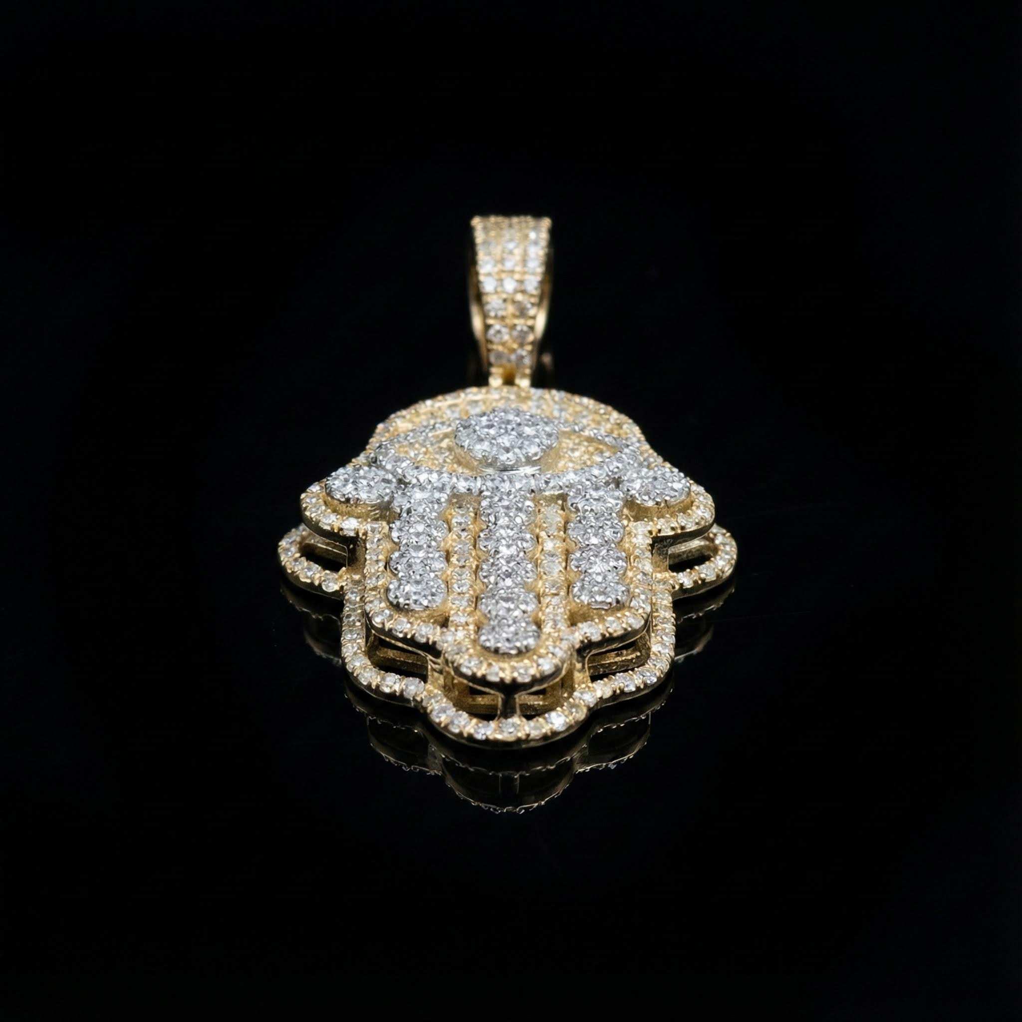 Iced Hand of Fatima Evil Eye Pendant