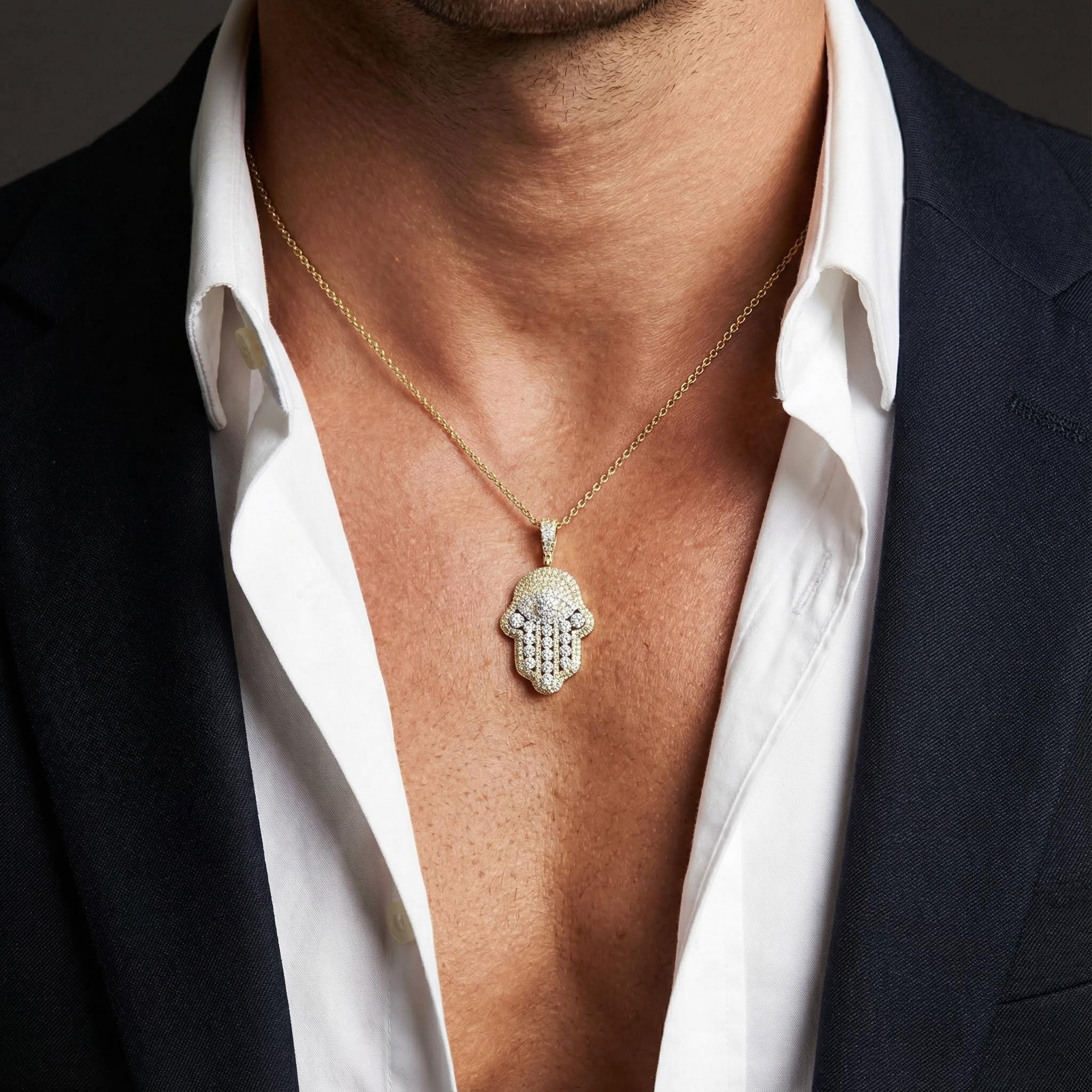 Iced Hand of Fatima Evil Eye Pendant