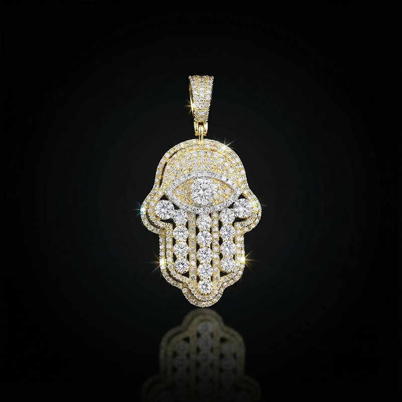 Iced Hand of Fatima Evil Eye Pendant Iced Hand of Fatima Evil Eye Pendant