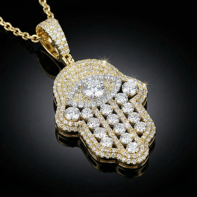 Iced Hand of Fatima Evil Eye Pendant Iced Hand of Fatima Evil Eye Pendant