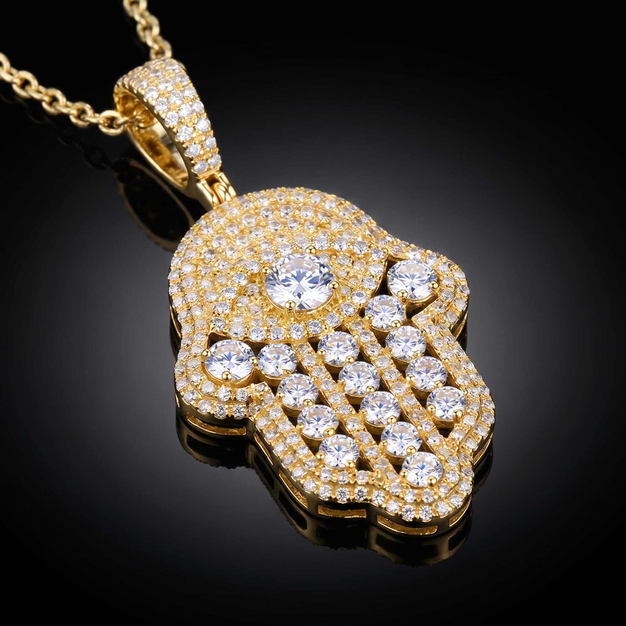 Iced Hand of Fatima Evil Eye Pendant