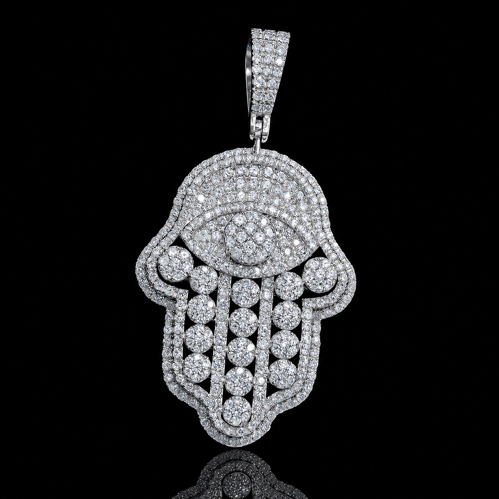 Iced Hand of Fatima Evil Eye Pendant Iced Hand of Fatima Evil Eye Pendant