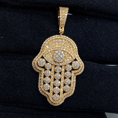 Iced Hand of Fatima Evil Eye Pendant