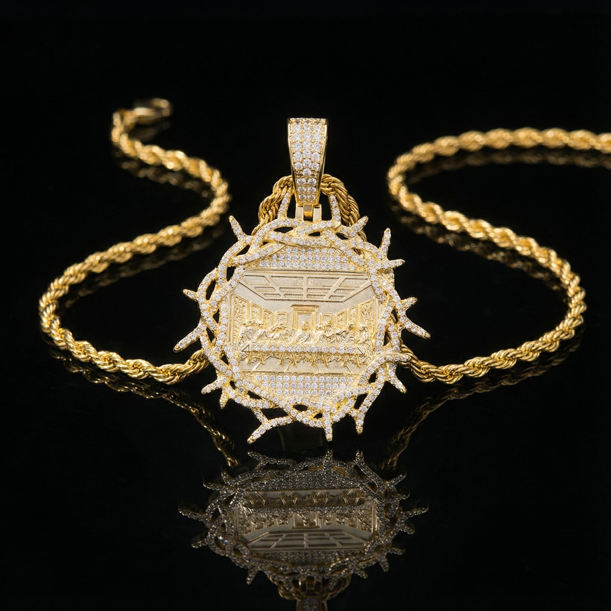 Iced Crown of Thorns Last Supper Pendant