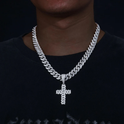 Iced Cuban Chain Cross Pendant