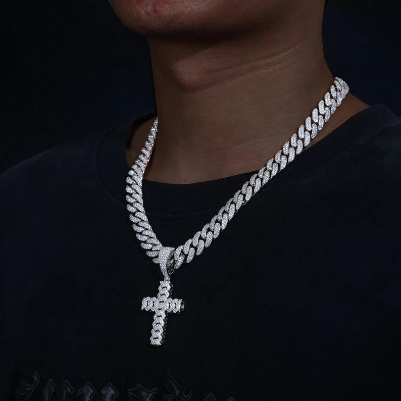 Iced Cuban Chain Cross Pendant