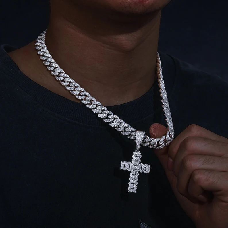 Iced Cuban Chain Cross Pendant