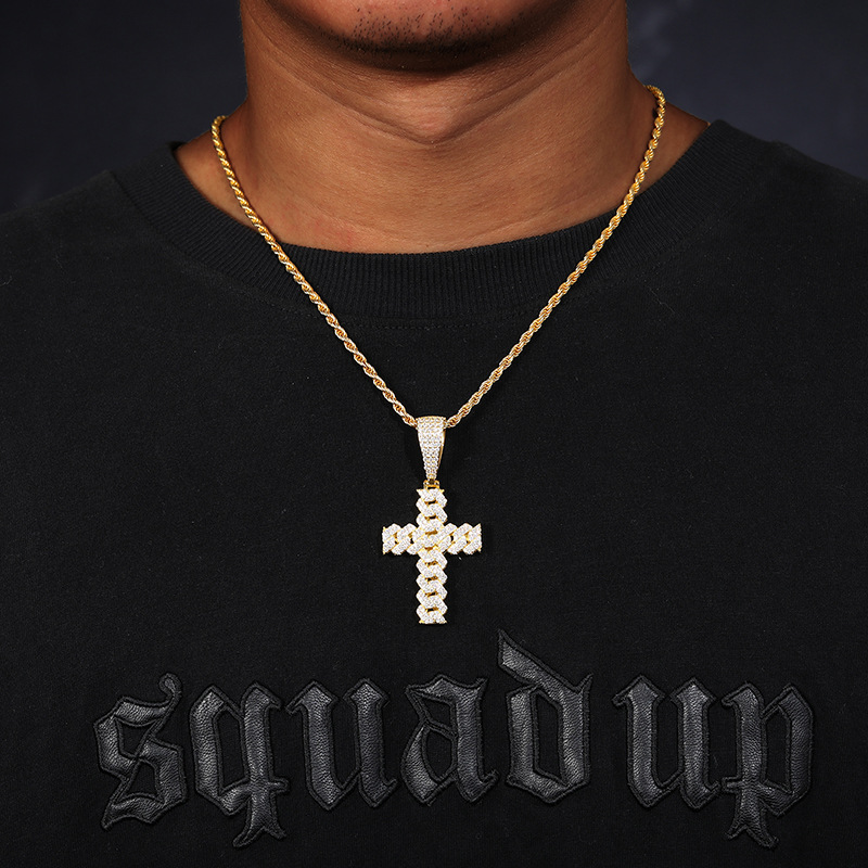 Iced Cuban Chain Cross Pendant