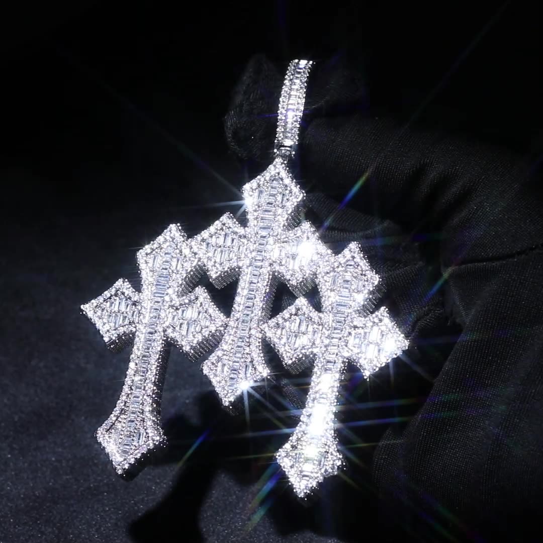 Iced Triple Cross Pendant