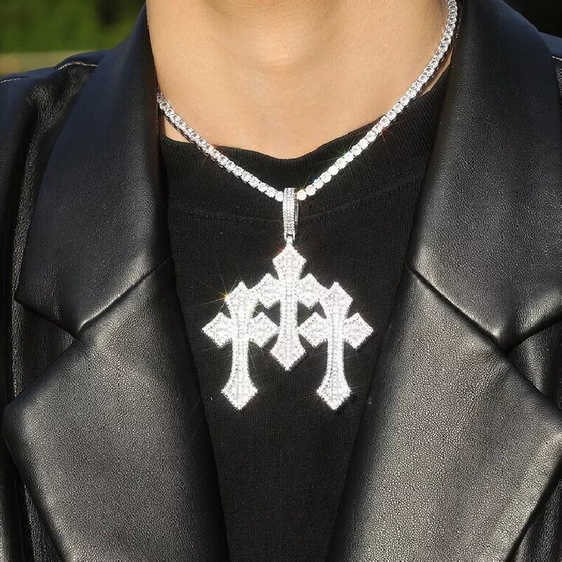 Iced Triple Cross Pendant