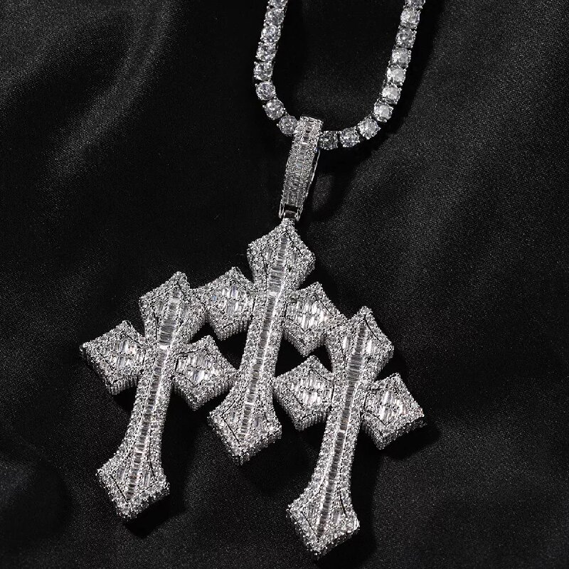 Iced Triple Cross Pendant