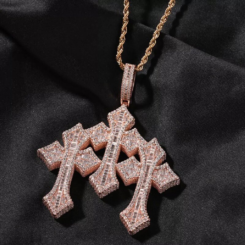 Iced Triple Cross Pendant