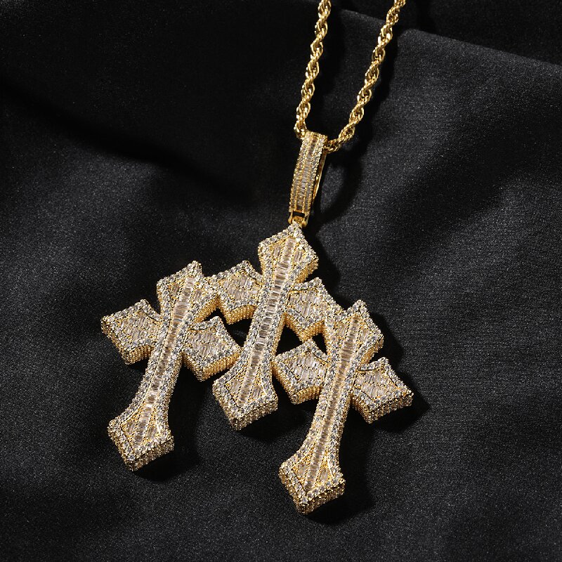 Iced Triple Cross Pendant - Helloice