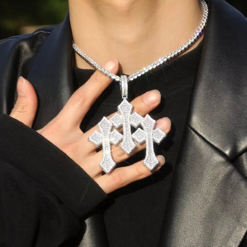 Iced Triple Cross Pendant - Helloice