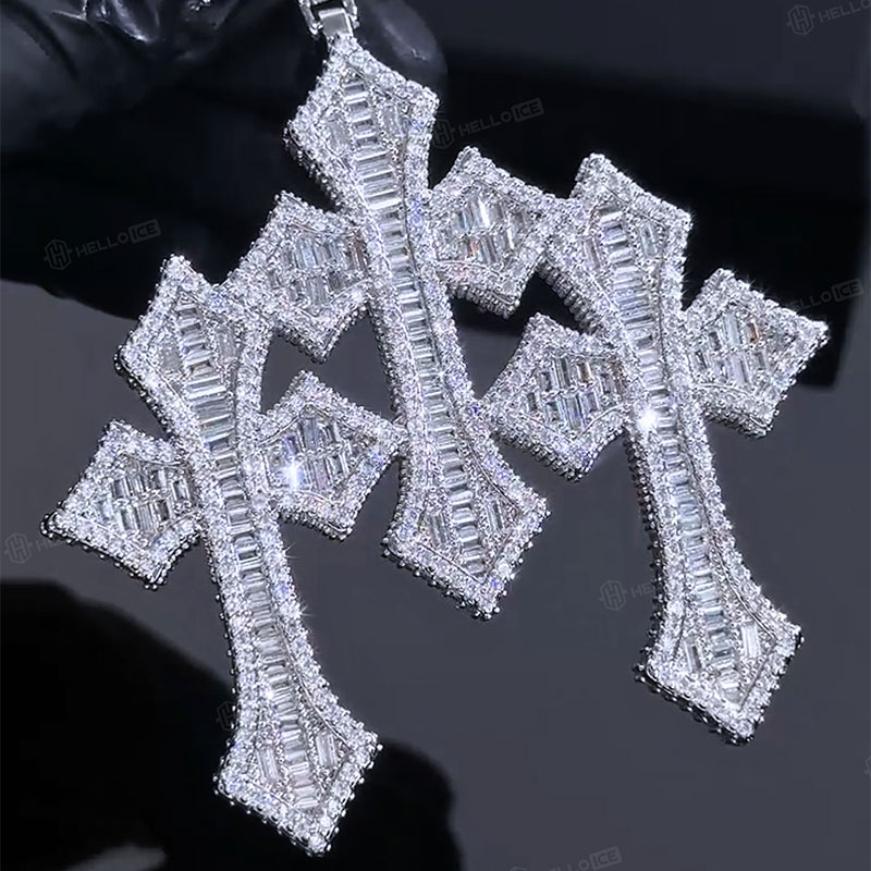 Iced Triple Cross Pendant