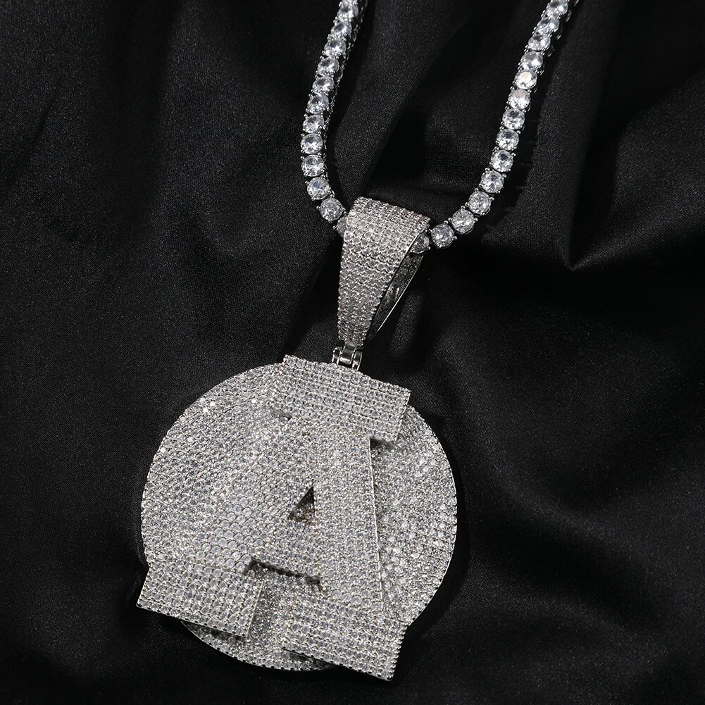 Iced A-Z Letters Round Pendant