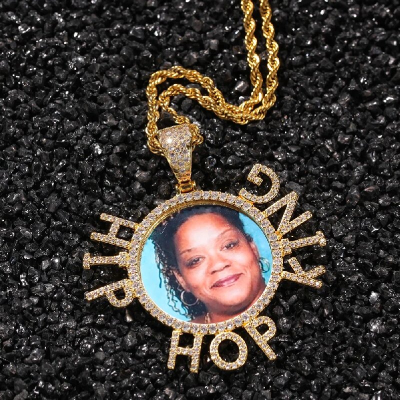 Iced Custom Name Photo Round Pendant