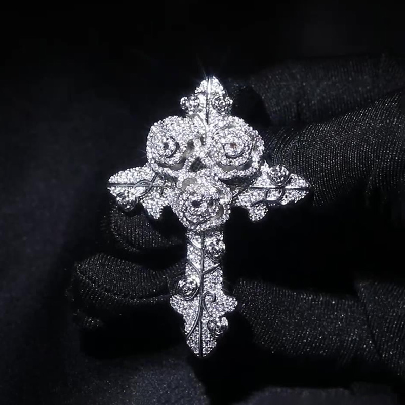 Iced Rose Cross Pendant