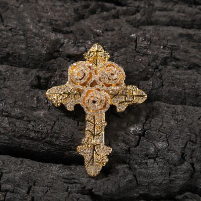 Iced Rose Cross Pendant