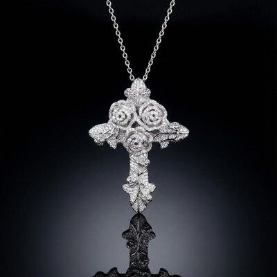 Iced Rose Cross Pendant