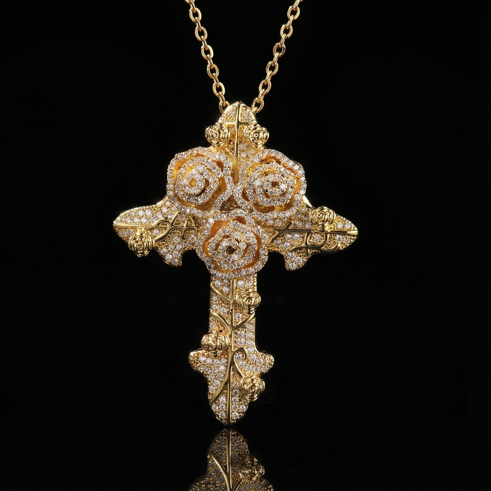Iced Rose Cross Pendant