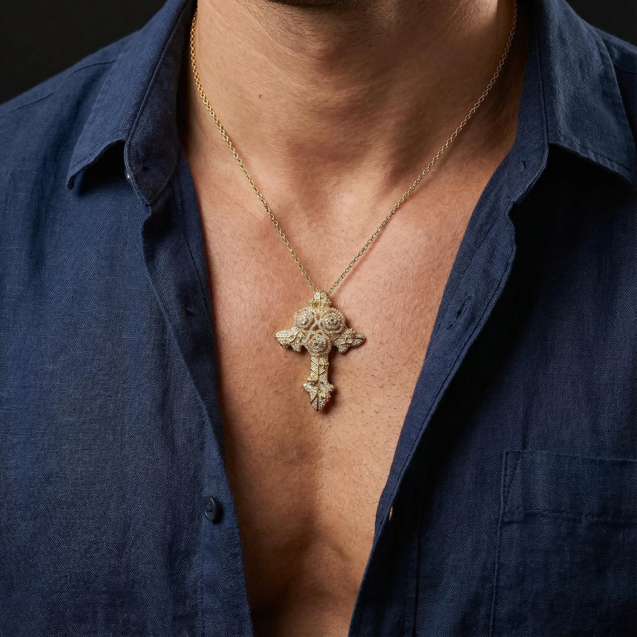 Iced Rose Cross Pendant