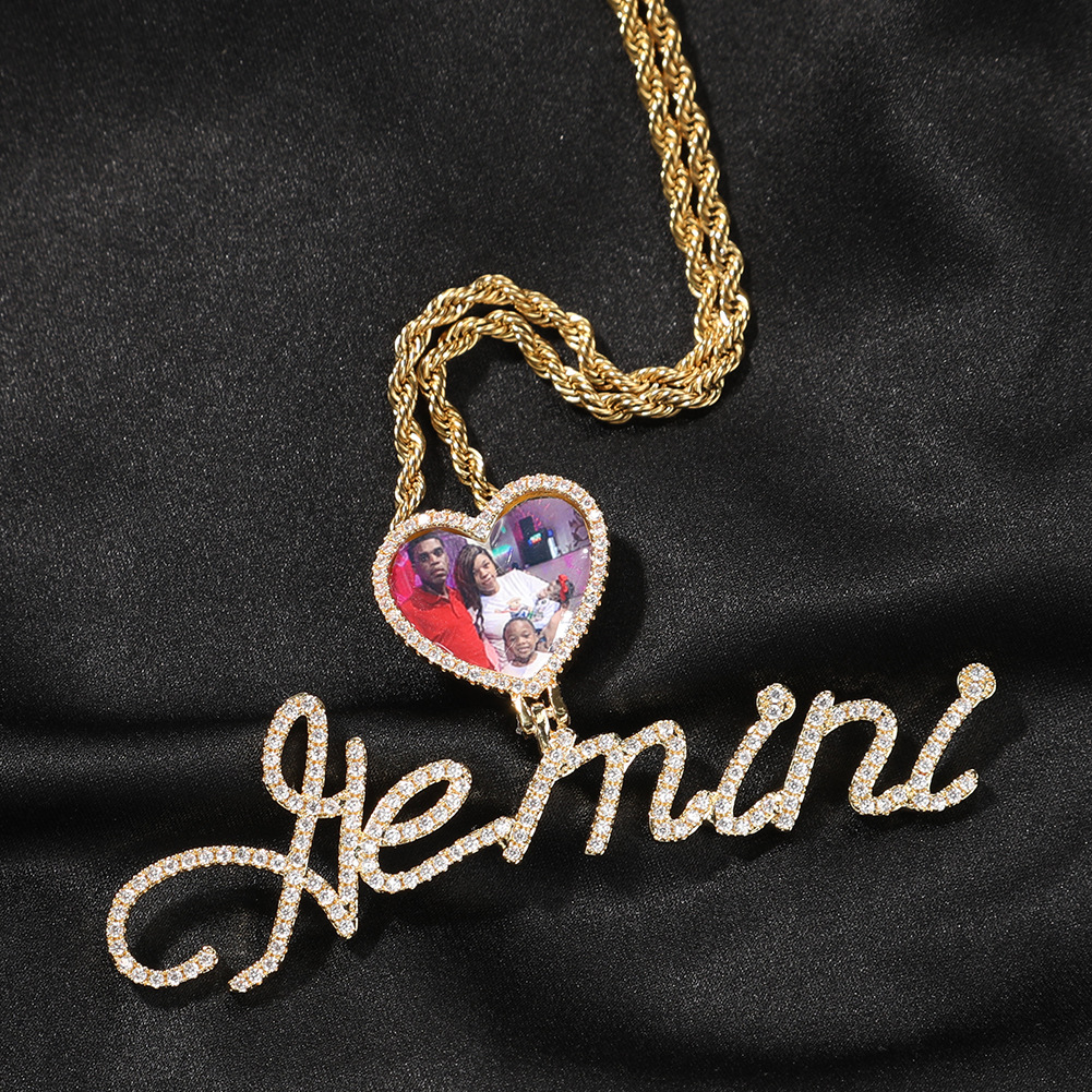 Iced Custom Name Heart Photo Pendant