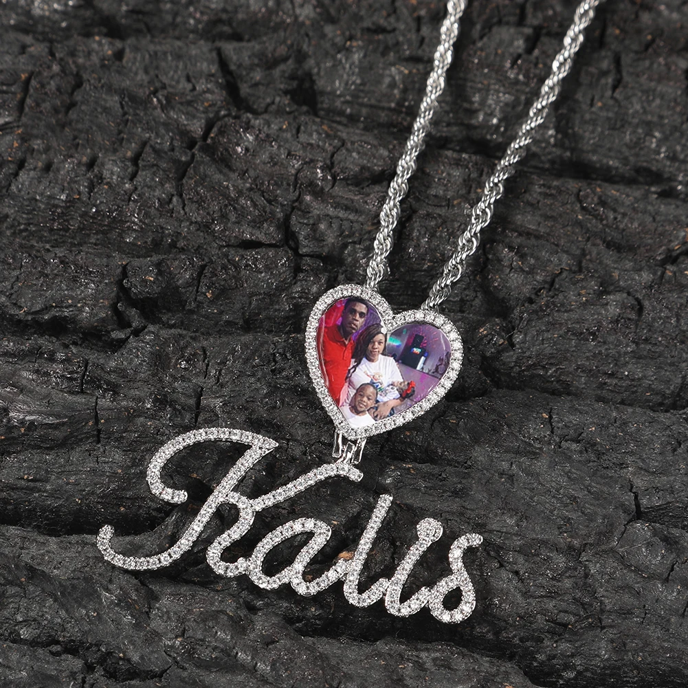 Iced Custom Name Heart Photo Pendant