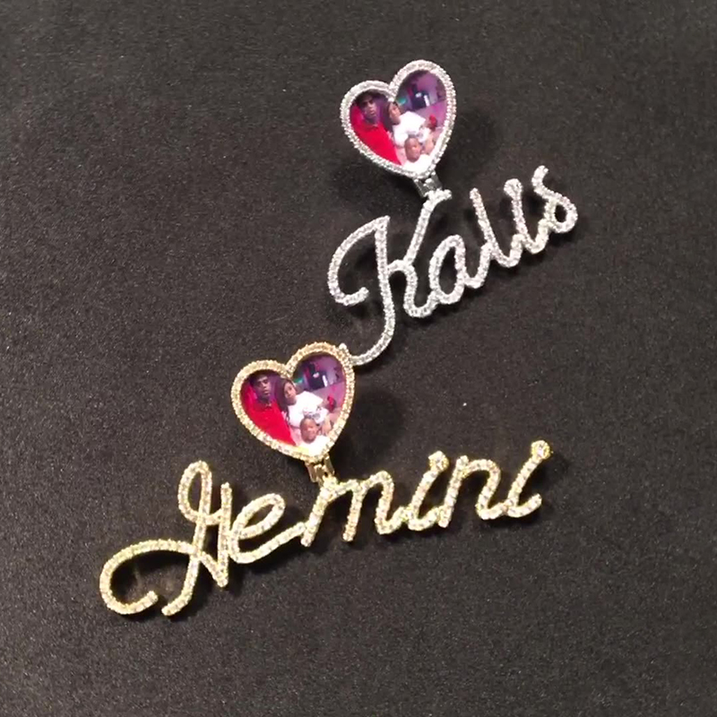 Iced Custom Name Heart Photo Pendant